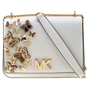 Michael Michael Kors White Leather Mott Butterfly Chain Shoulder Bag